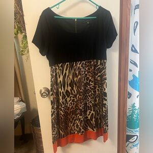 Tiana B. Black and Leopard Dress with Orange Accent